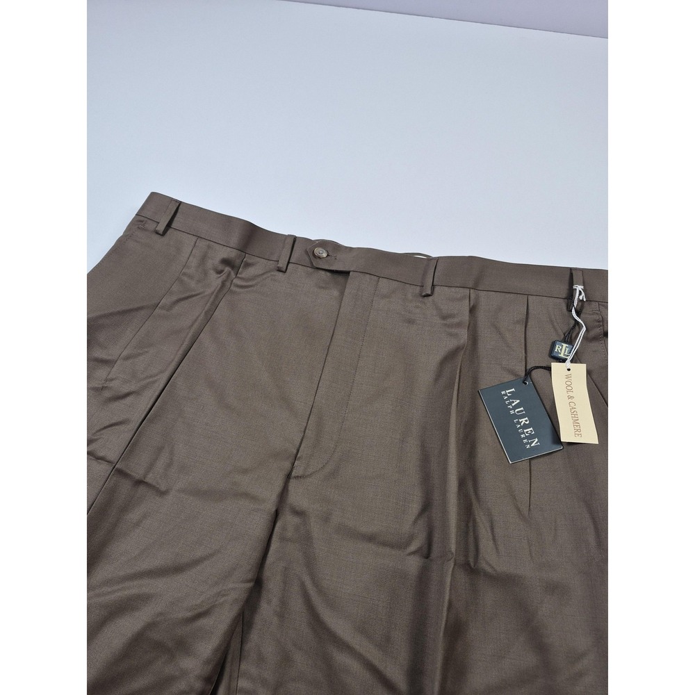 Lauren Ralph Lauren Pants Mens 46x36 Brown Wool Cashmere Pleated Dress Slacks - Picture 2 of 15
